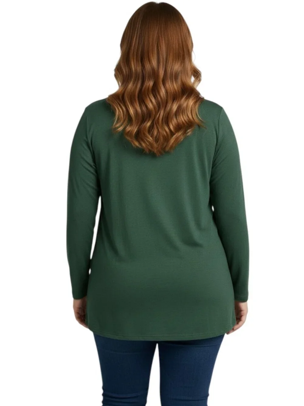 Plus Size 2XL Forest Green Knot Hem Long Sleeve Top Dark Green Tunic Blouse - Picture 2 of 8